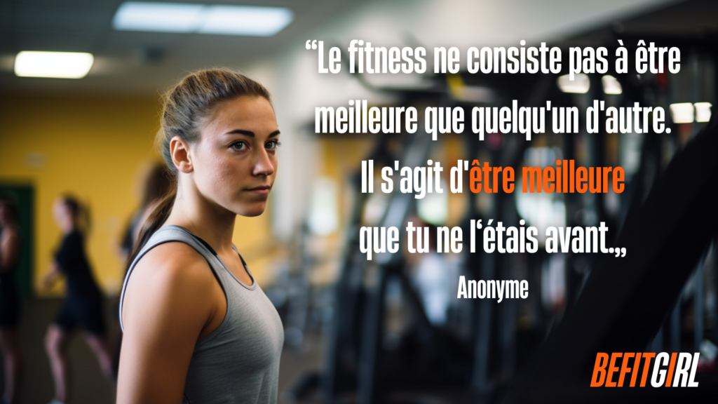 Citation musculation femme : Le fitness ne consiste pas à être meilleure que quelqu'un d'autre. Il s'agit d'être meilleure que tu ne l'étais avant.