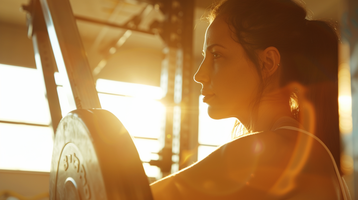 Femme à la salle de sport s'apprêtant à soulever une barre de musculation